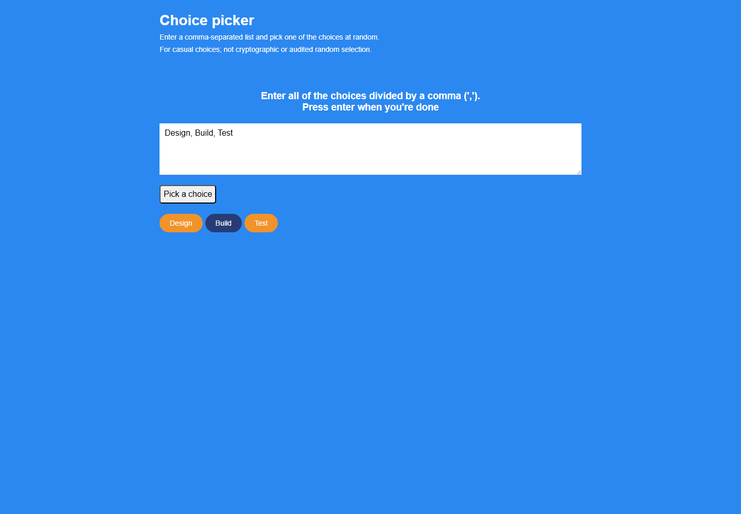 Choice picker running preview