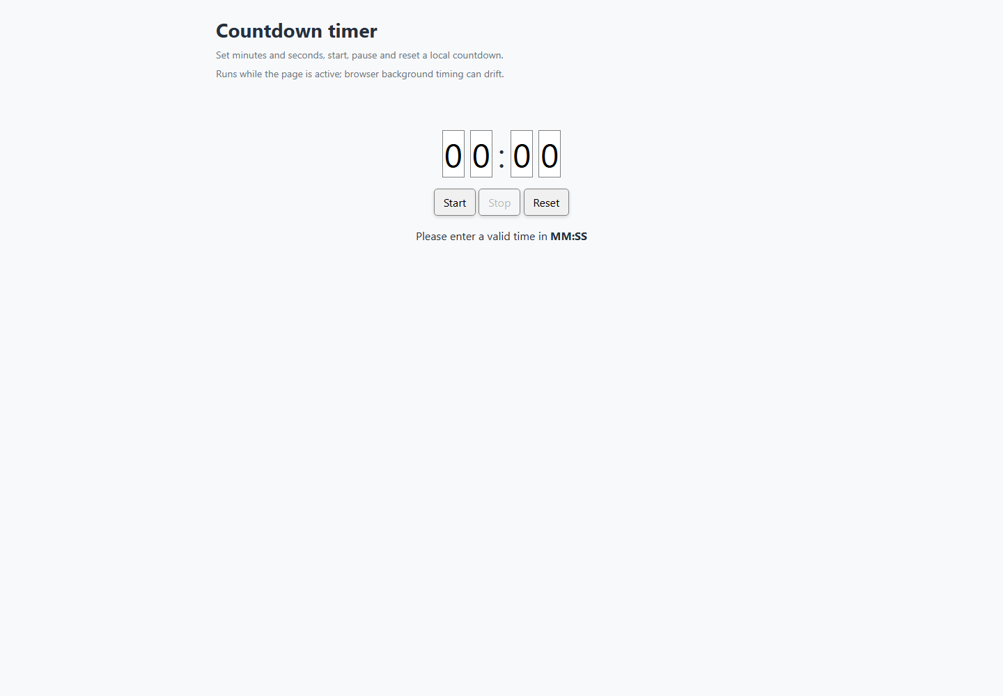 Countdown timer running preview