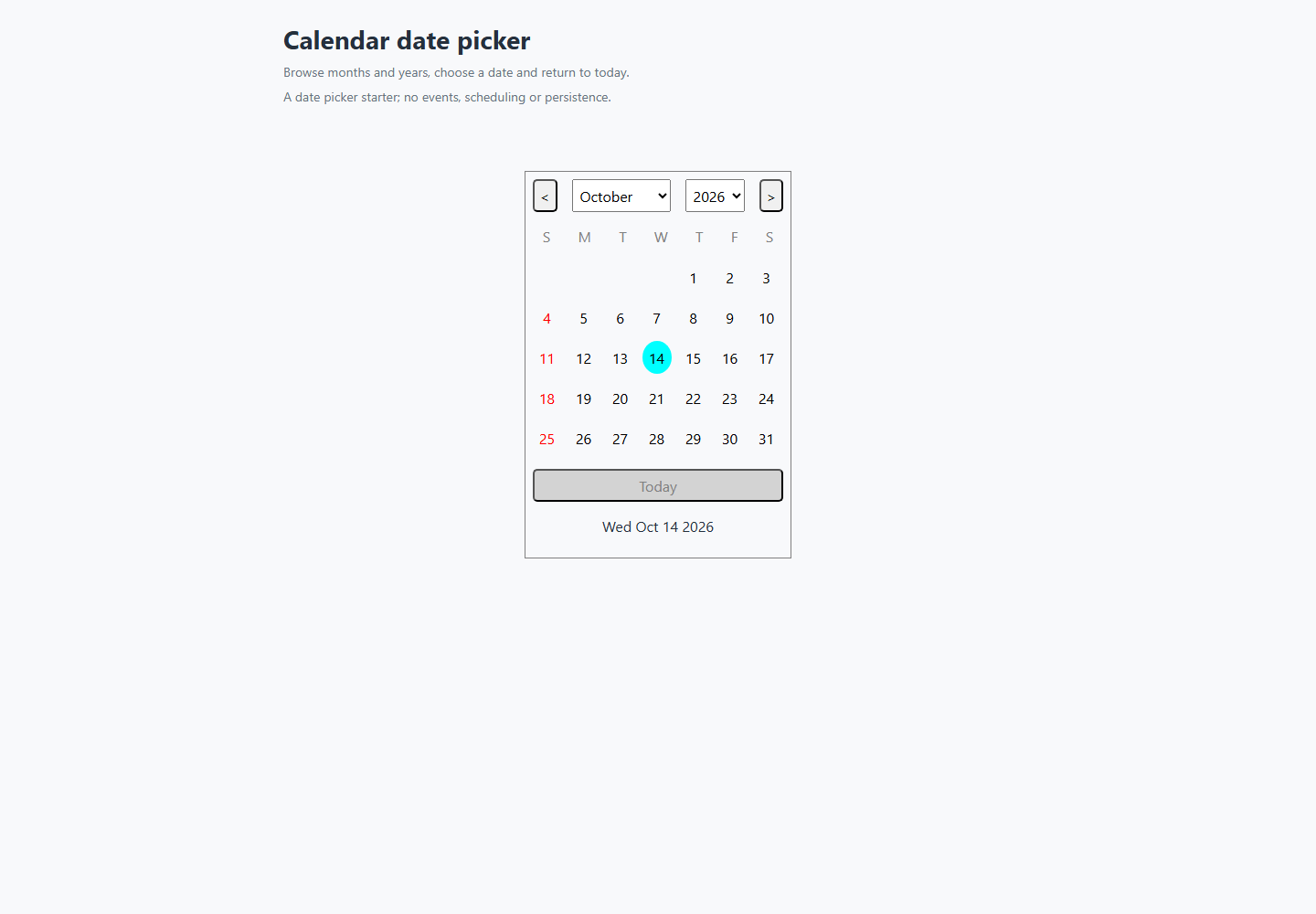Calendar date picker running preview