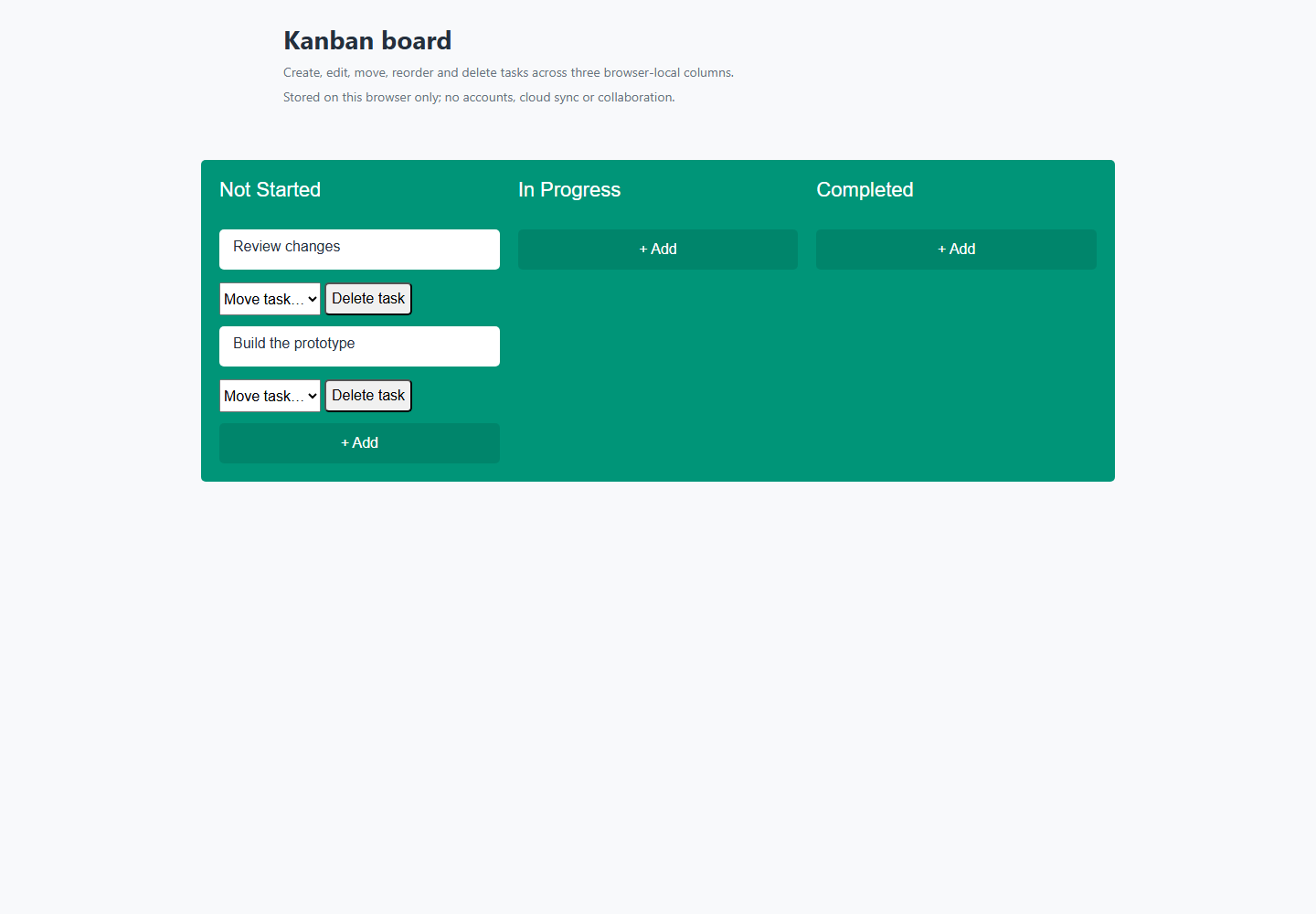 Kanban board running preview