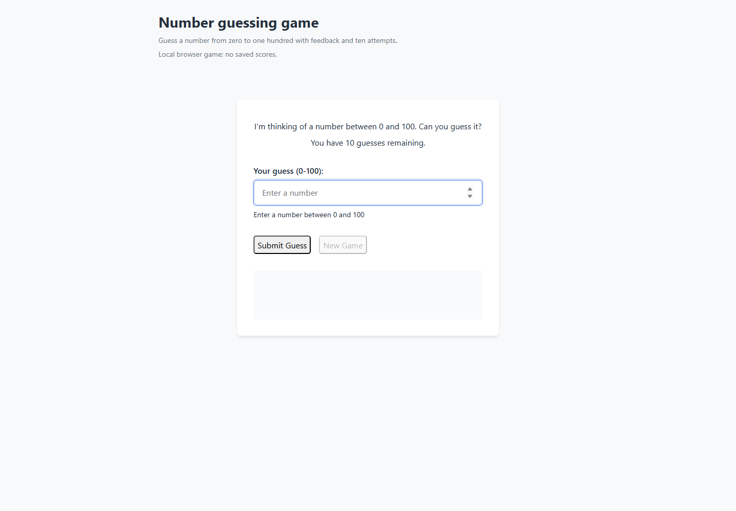 Number guessing game running preview