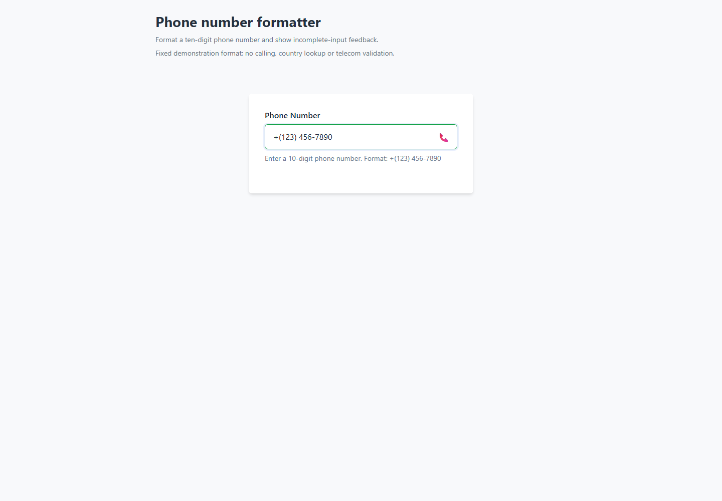 Phone number formatter running preview