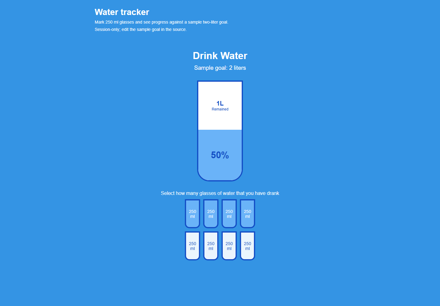 Water tracker running preview