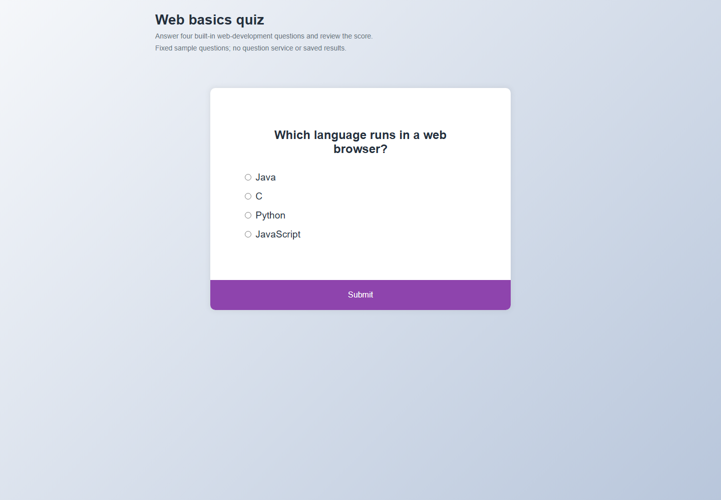 Web basics quiz running preview